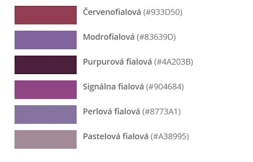paleta odtieňov fialovej farby