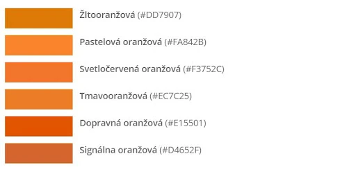 paleta odtieňov oranžovej farby