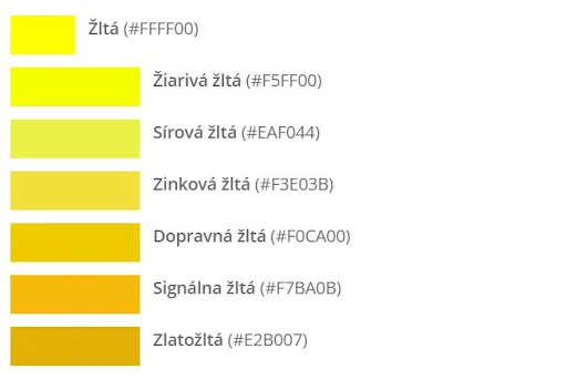 paleta odtieňov žltej farby