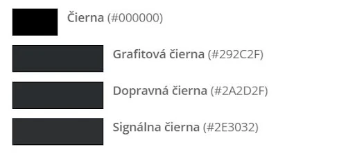 paleta odtieňov čiernej farby